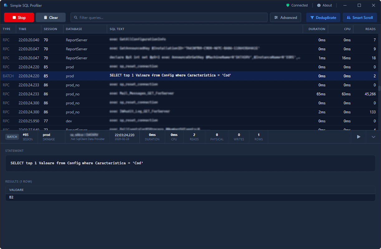 Simple SQL Profiler Interface